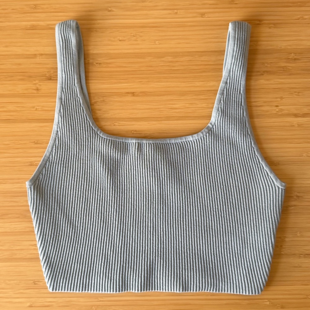 Aritzia Babaton Dune Blue Sculpt Knit Square Neck Ribbed Cropped Tank